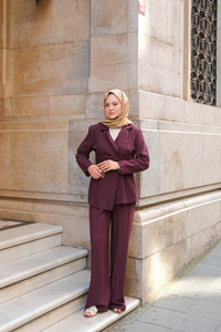 Kruvaze Yaka Takım Mürdüm