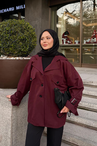 Kruvaze Yaka Trenç Bordo