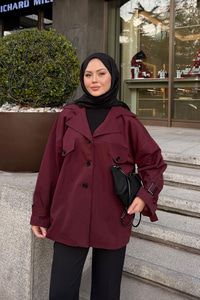 Kruvaze Yaka Trenç Bordo