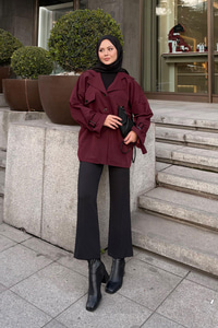 Kruvaze Yaka Trenç Bordo