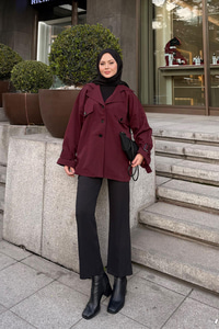 Kruvaze Yaka Trenç Bordo