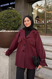 Kruvaze Yaka Trenç Bordo