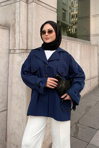 Kruvaze Yaka Trenç Lacivert