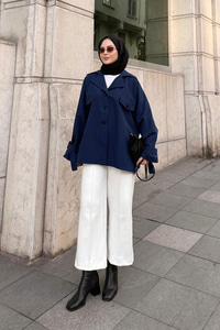 Kruvaze Yaka Trenç Lacivert