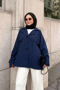 Kruvaze Yaka Trenç Lacivert