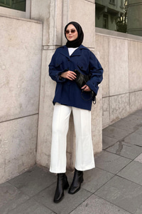 Kruvaze Yaka Trenç Lacivert