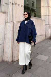 Kruvaze Yaka Trenç Lacivert