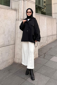 Kruvaze Yaka Trenç Siyah