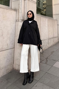 Kruvaze Yaka Trenç Siyah