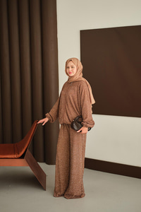 Küçük Boncuk Detaylı İkili Takım Kahverengi