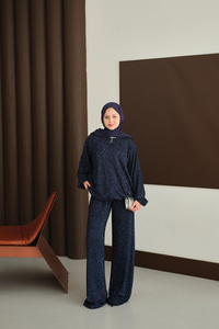 Küçük Boncuk Detaylı İkili Takım Lacivert