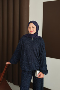 Küçük Boncuk Detaylı İkili Takım Lacivert