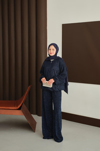 Küçük Boncuk Detaylı İkili Takım Lacivert