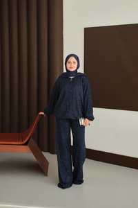 Küçük Boncuk Detaylı İkili Takım Lacivert