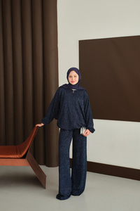 Küçük Boncuk Detaylı İkili Takım Lacivert