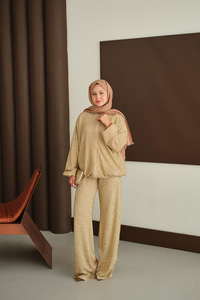 Küçük Boncuk Detaylı İkili Takım Sarı