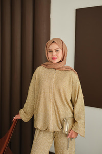 Küçük Boncuk Detaylı İkili Takım Sarı