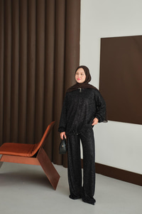 Küçük Boncuk Detaylı İkili Takım Siyah