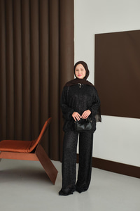 Küçük Boncuk Detaylı İkili Takım Siyah