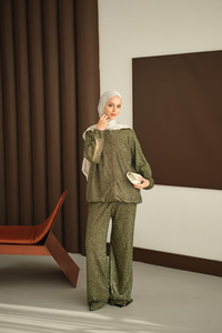 Küçük Boncuk Detaylı İkili Takım Yeşil