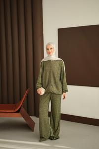 Küçük Boncuk Detaylı İkili Takım Yeşil