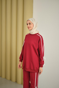 Kurdele Detay İkili Takım Bordo