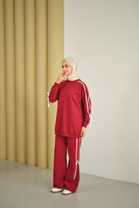 Kurdele Detay İkili Takım Bordo