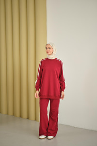 Kurdele Detay İkili Takım Bordo