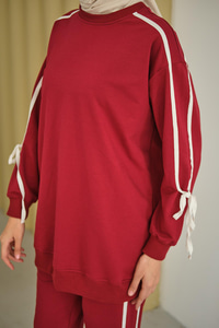 Kurdele Detay İkili Takım Bordo