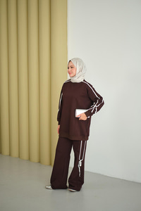 Kurdele Detay İkili Takım Kahverengi