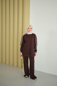 Kurdele Detay İkili Takım Kahverengi