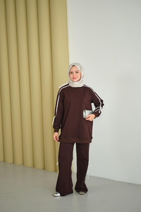 Kurdele Detay İkili Takım Kahverengi