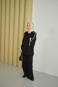 Kurdele Detay İkili Takım Siyah