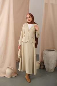 Kurdele Detaylı Takım Krem