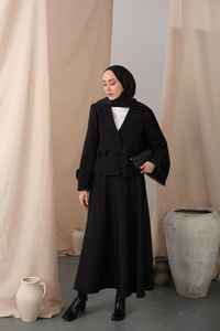 Kurdele Detaylı Takım Siyah