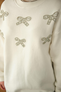 Kurdelesi Taş Detay Sweat Beyaz