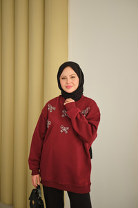 Kurdelesi Taş Detay Sweat Bordo