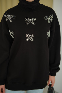 Kurdelesi Taş Detay Sweat Siyah