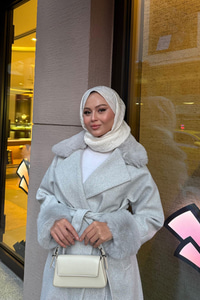 Kürk Detay Kaban Gri