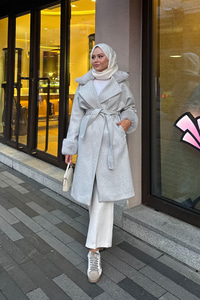 Kürk Detay Kaban Gri