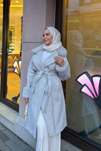 Kürk Detay Kaban Gri