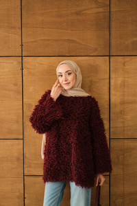 Kürk Detay Kazak Bordo