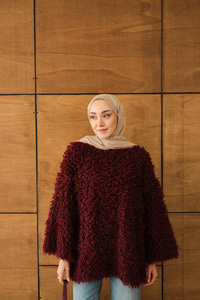 Kürk Detay Kazak Bordo