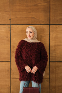 Kürk Detay Kazak Bordo