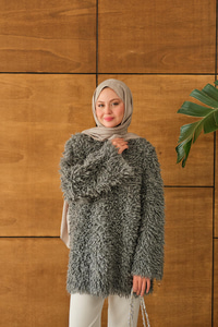 Kürk Detay Kazak Gri