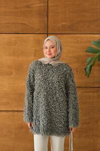 Kürk Detay Kazak Gri