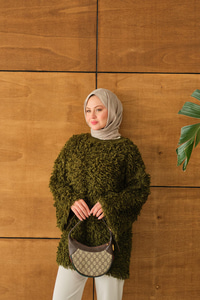 Kürk Detay Kazak Haki Yeşil