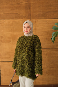 Kürk Detay Kazak Haki Yeşil