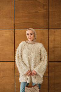 Kürk Detay Kazak Krem