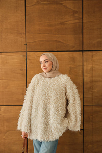 Kürk Detay Kazak Krem